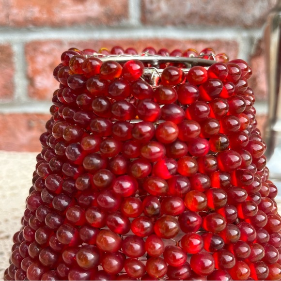 Tea Light Candle Lamp With Red Beaded Shade Silver Tone Metal Base - Picture 12 of 12